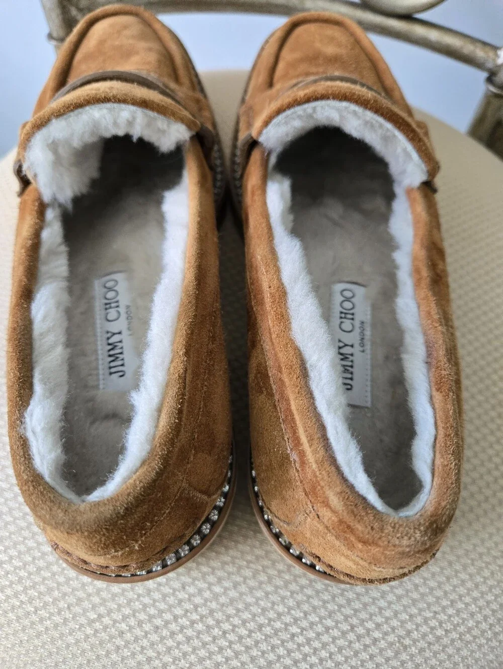 Jimmy Choo Brown Suede Crystal Embellishments Loafers, Size 39.5 - Picture 3 of 12